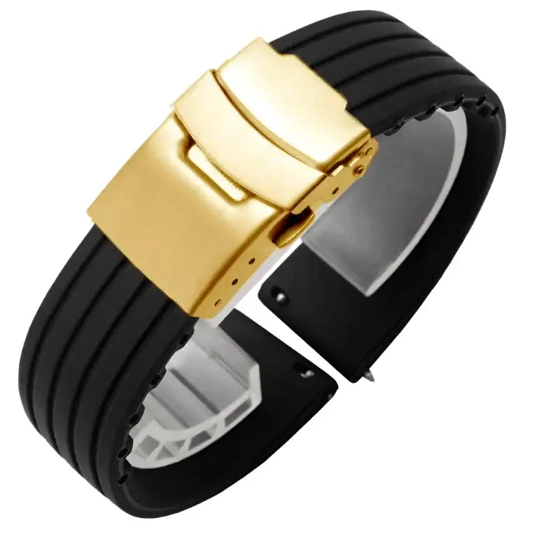 Suunto Ribbed Silicone Folding-Clasp Band - Black / Gold Clasp
