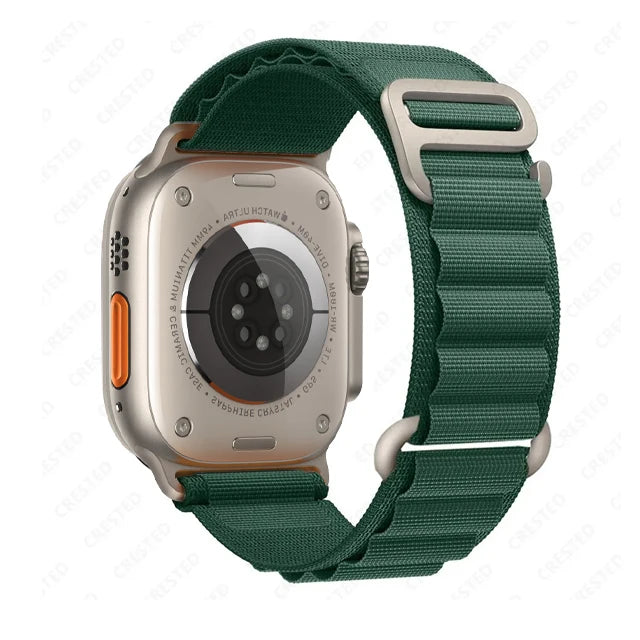 Alpine Style Nylon Apple Watch Loop with Metal Hook in Forest Green
