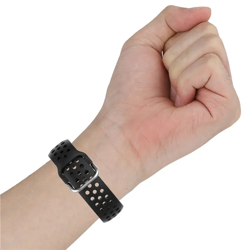 Fitbit Versa, Sense & Blaze Perforated Silicone Band - Black strap worn on wrist