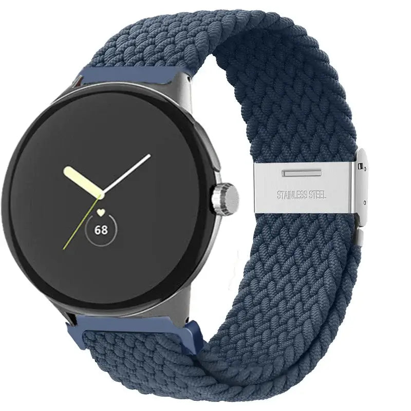 Braided Nylon Google Pixel Watch Band with Metal Clasp in Slate Blue