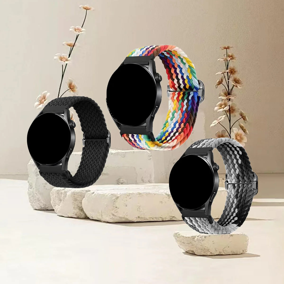 Garmin Braided Stretch Loop Band 3-Pack in Black, Rainbow & Gray Mix