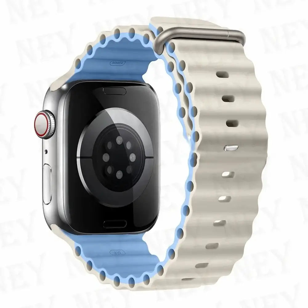Ivory / Light Blue tubular silicone Apple Watch band
