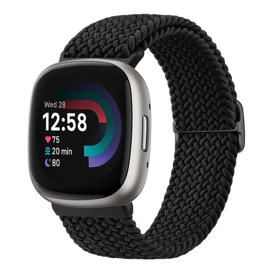 Black Fitbit Versa 4, Versa 3, Sense 2 and Sense Stretch Braided Loop Band