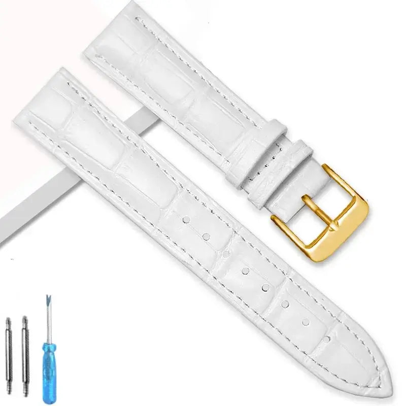 TicWatch Crocodile-Embossed Leather Buckle Band - White / Gold Buckle