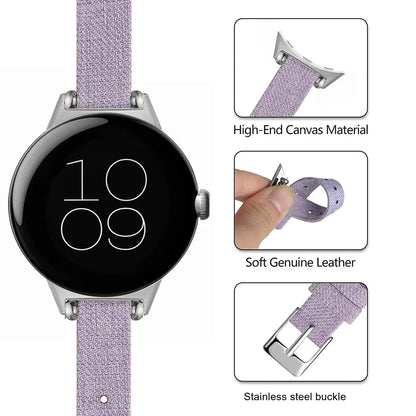 Google Pixel Watch 5, 4 and 3 Slim Canvas Band, Leather Lining — product detail