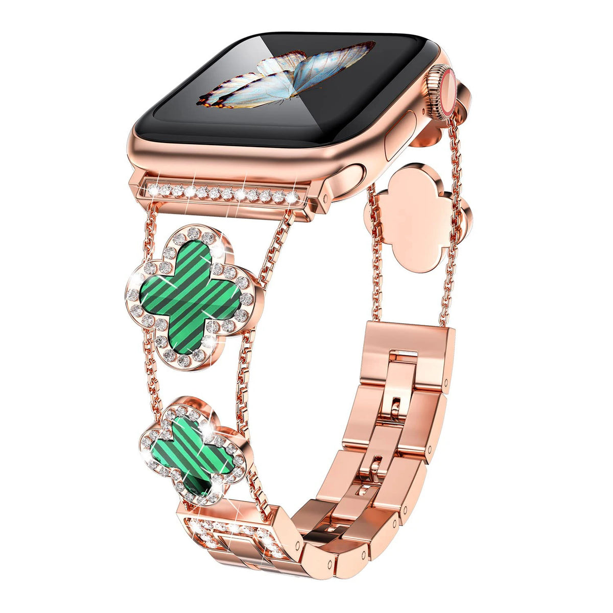 Four-Leaf Clover Apple Watch Bracelet Band in Rose Gold / Green