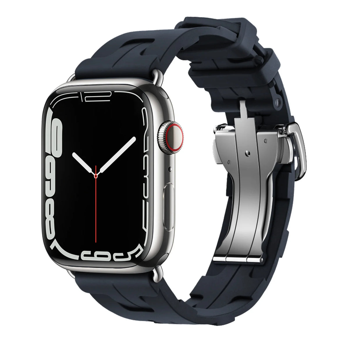 Sculpted Silicone Apple Watch Band with Folding Clasp in Midnight Blue