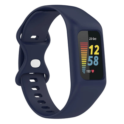 Navy Blue Fitbit Charge 5 and 6 Silicone Sport Band with Built-In Case