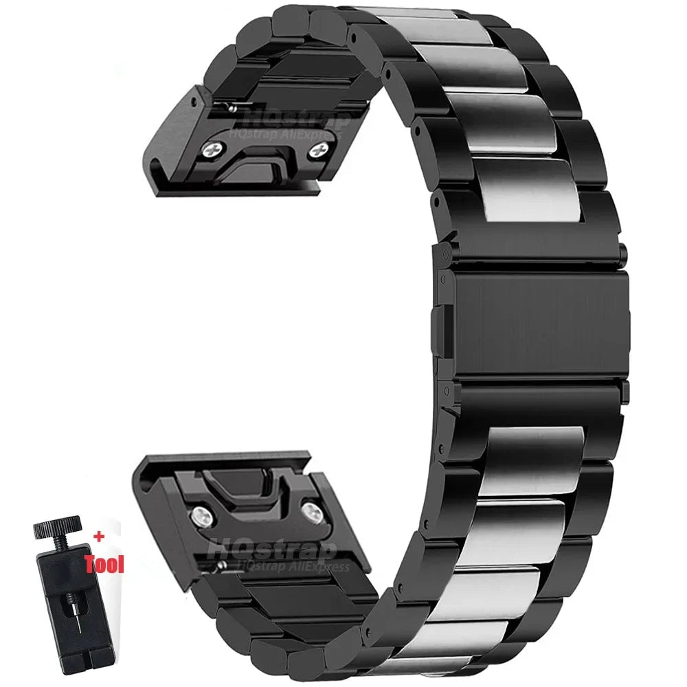 Garmin QuickFit Stainless Steel Link Bracelet black bracelet with silver center links