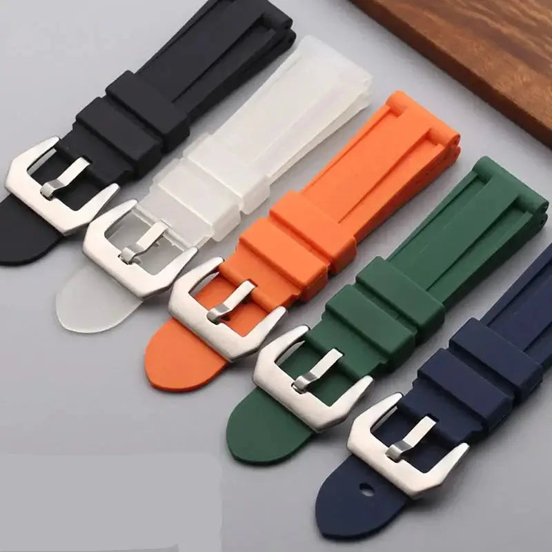 Raised-panel silicone straps in several colors