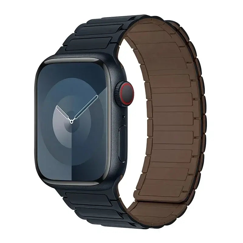 Midnight Blue / Brown segmented silicone Apple Watch band