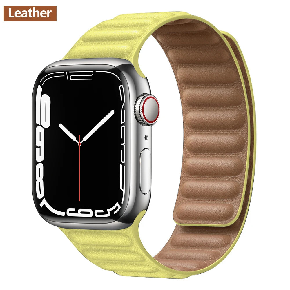 Magnetic Apple Watch Link Band - Leather & Silicone in Leather / Yellow