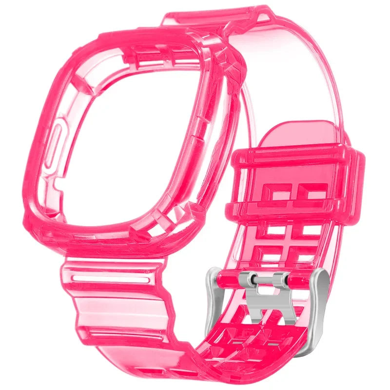 Hot Pink Fitbit Versa 4 and Versa 3 Clear Band with Built-In Case