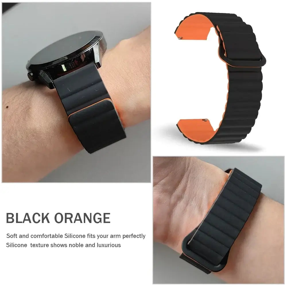 Black and orange silicone band worn on wrist — BandsCo Straps