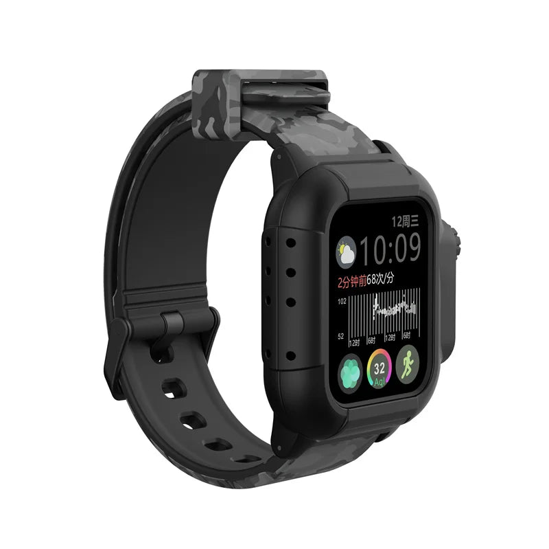 Silicone Apple Watch Band & Case - Solid, Camo & Luminous in Gray Camo / Black