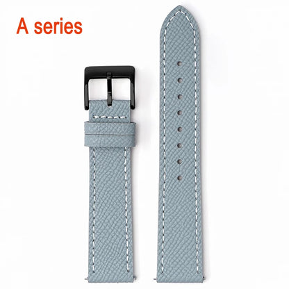 Garmin Epsom Leather Band in Gray, White Stitching with Black Buckle