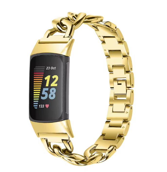 Fitbit Charge 5 & 6 Curb-Chain Steel Band in Gold