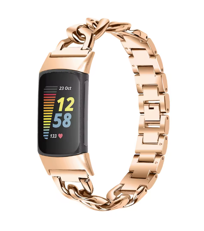 Fitbit Charge 5 & 6 Curb-Chain Steel Band in Rose Gold