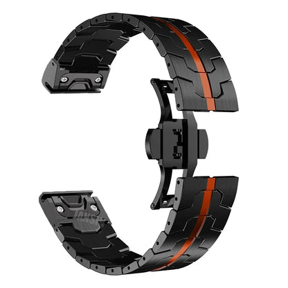 Black / Red Garmin QuickFit 22/26mm Stainless Steel Bracelet with Color Stripe