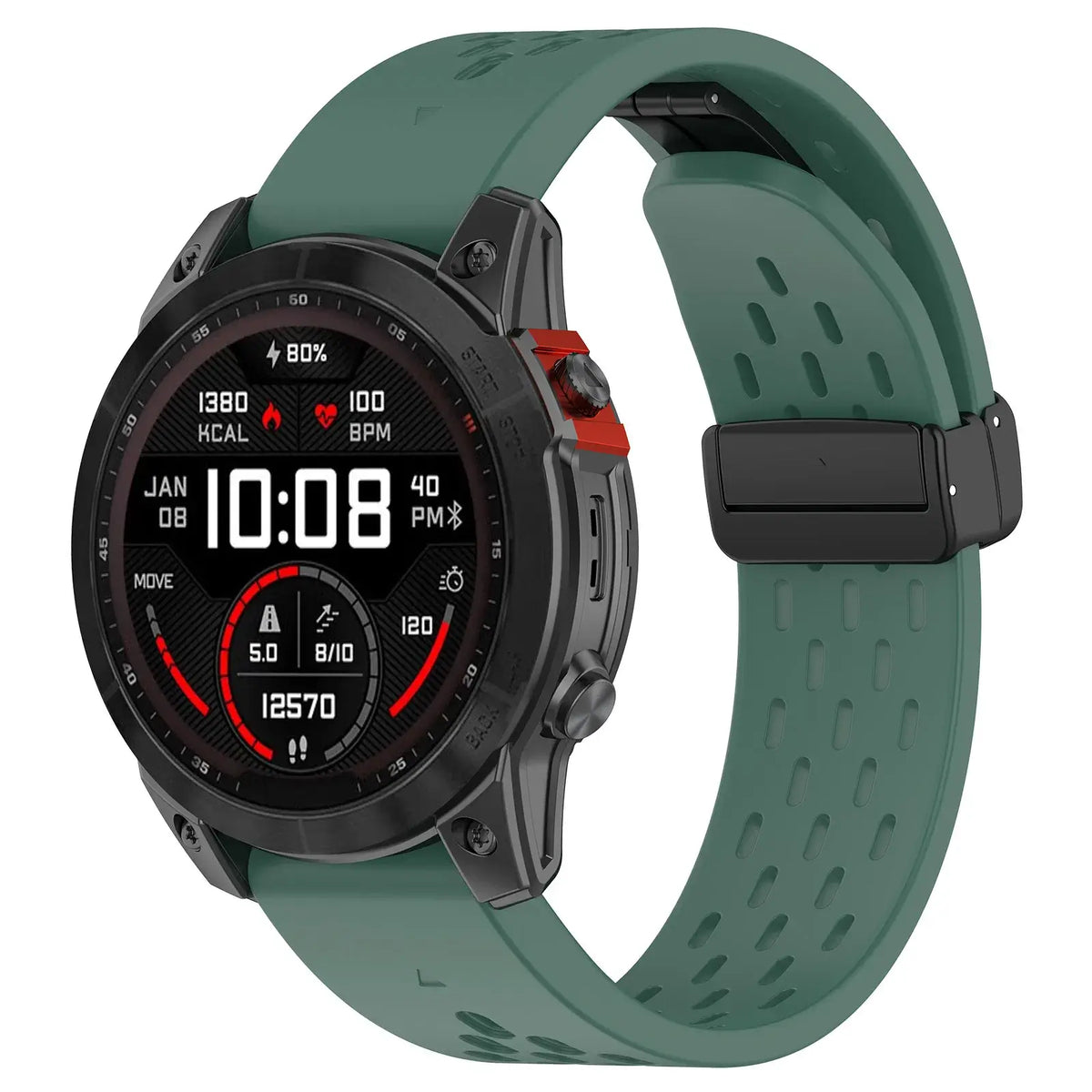 Garmin QuickFit Perforated Silicone Band in Forest Green shown on a watch