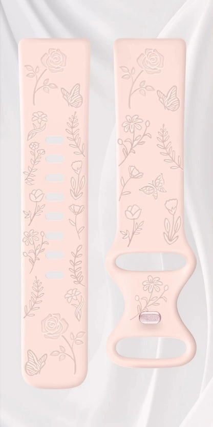 Fitbit Charge 5 and 6 Floral Engraved Band, Soft TPU — design detail