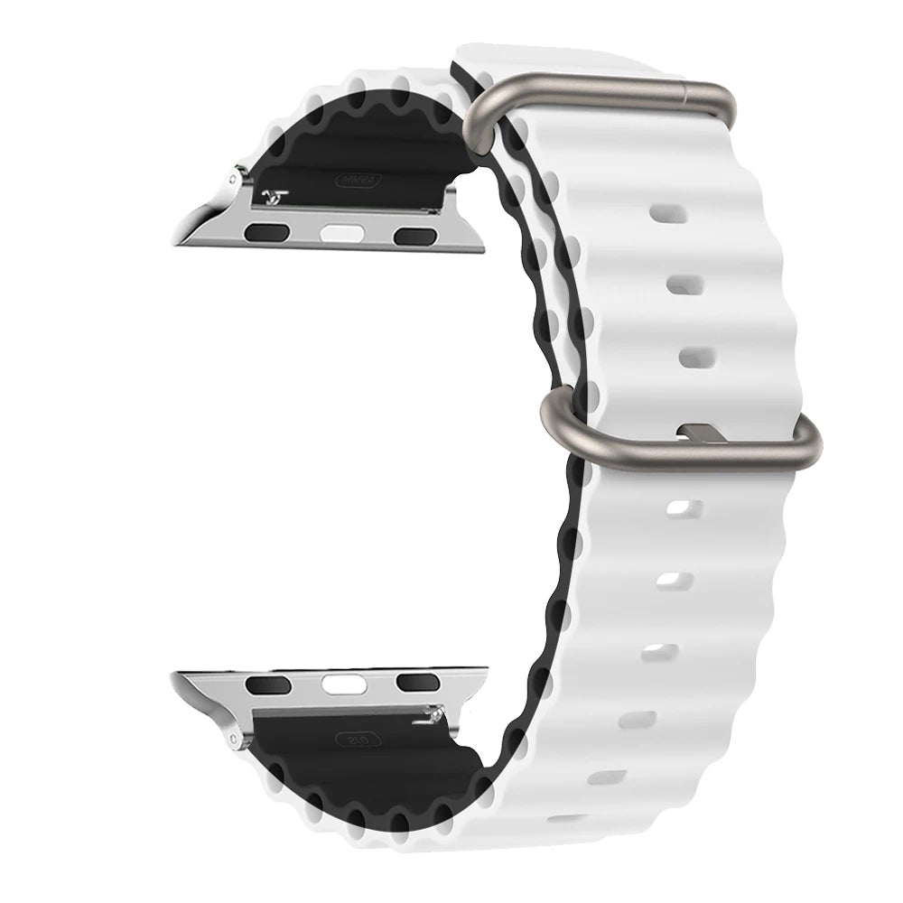Ribbed Silicone Apple Watch Band - Solid & Two-Tone in White / Black