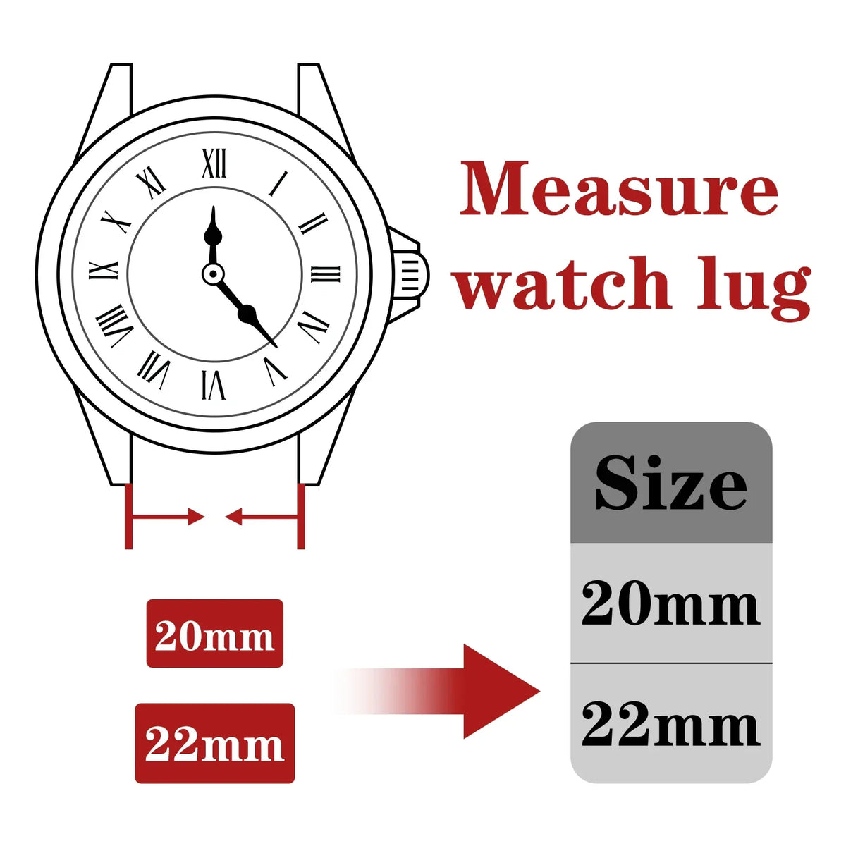 Polar Silicone Watch Band with Matching Buckle — Lug width measurement guide
