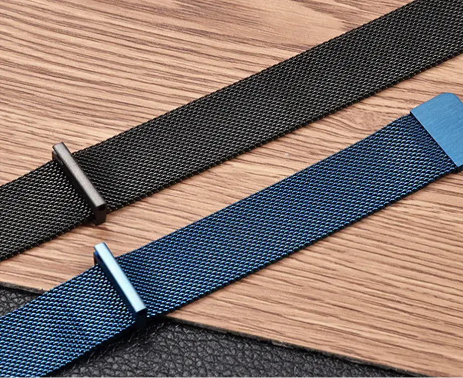 Black and blue mesh straps close-up