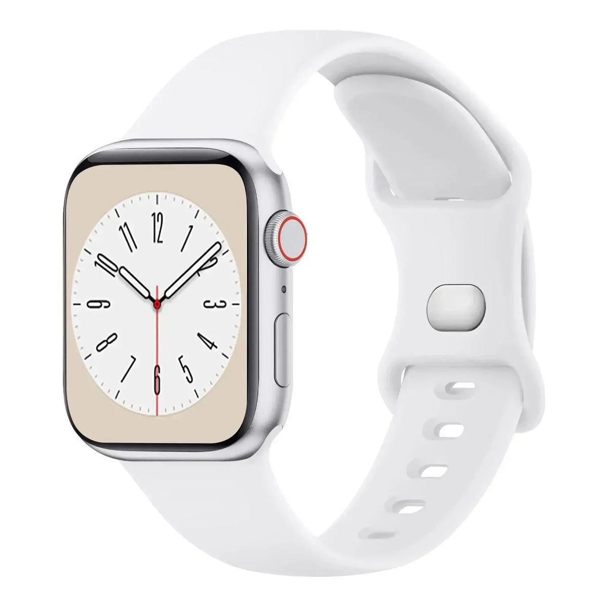White slim silicone Apple Watch band with pin-and-tuck fastening