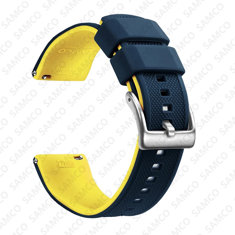 COROS Textured Silicone Watch Band with Buckle Choices - Blue / Yellow - Silver Buckle