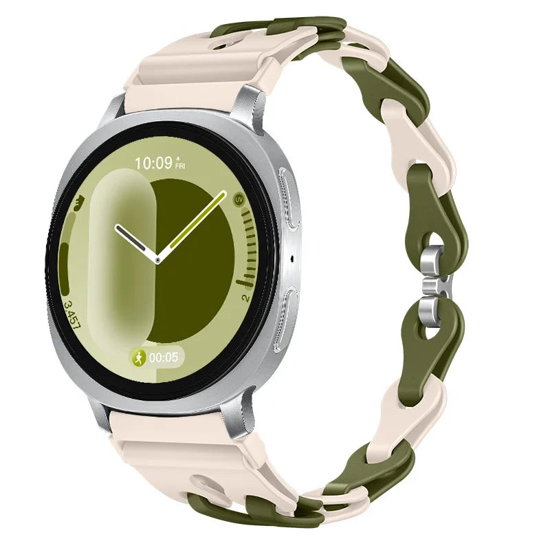 Samsung Galaxy Silicone Chain Watch Band – Watch8/Watch8 Classic/Watch9/Ultra/Ultra2 Multi in Slim Starlight Green color.