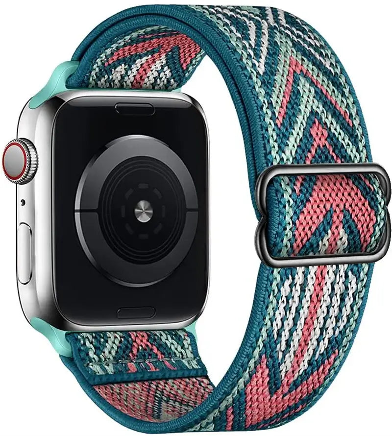 Teal Geometric adjustable stretch nylon Apple Watch band