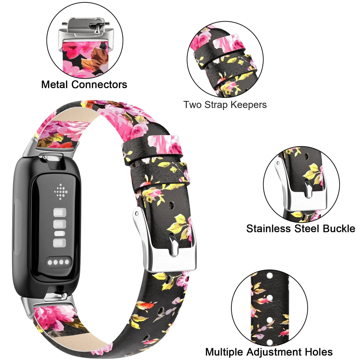 Fitbit Inspire 3, Inspire 2 and Ace 3 Leather Band, Floral and Solid — product detail