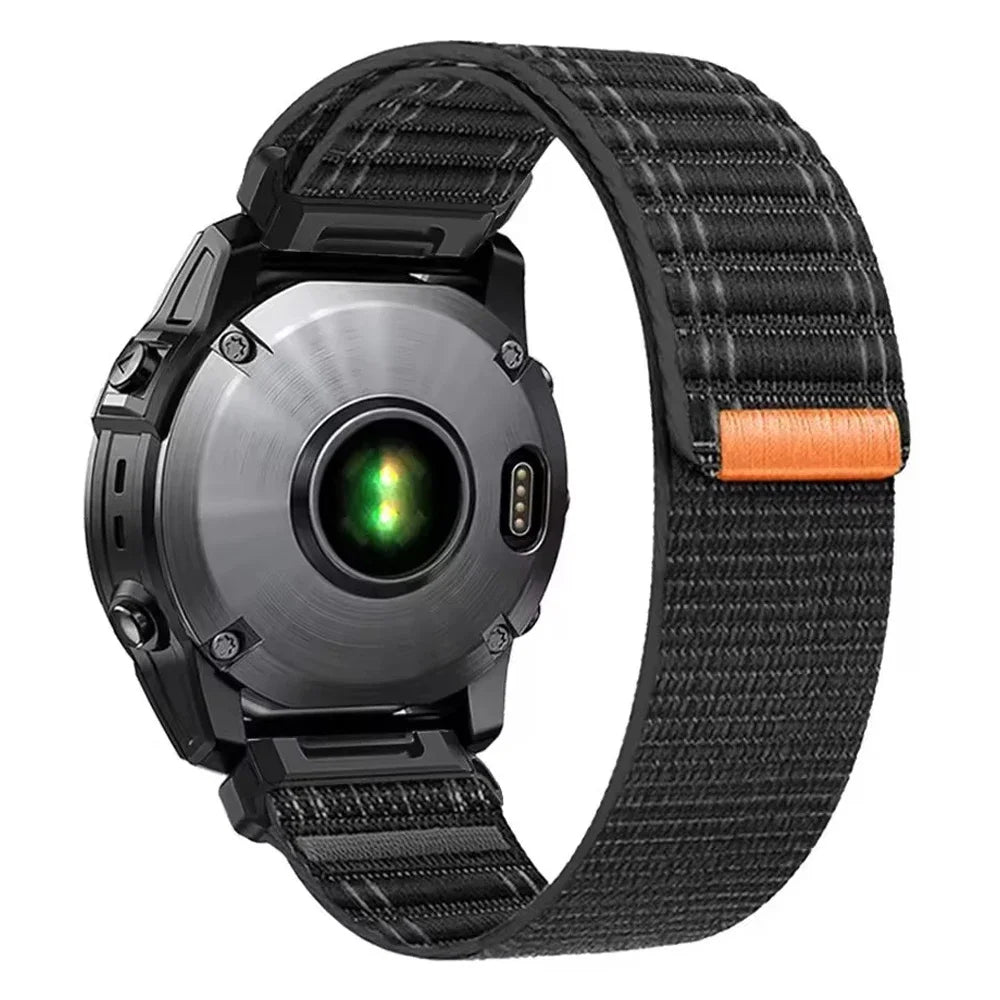 Black / Orange Garmin QuickFit 22/26mm Canvas Nylon Loop Band