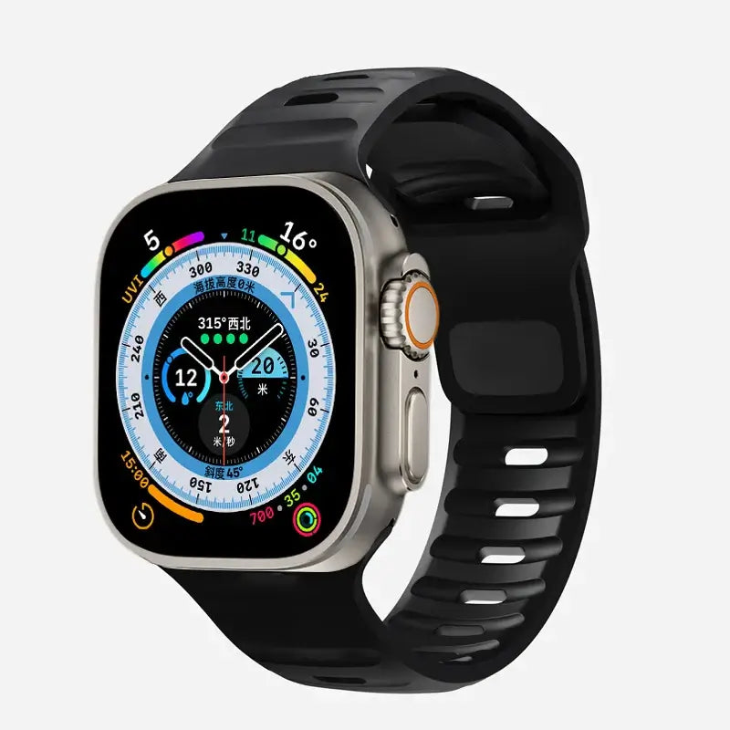 Black slotted silicone Apple Watch sport band