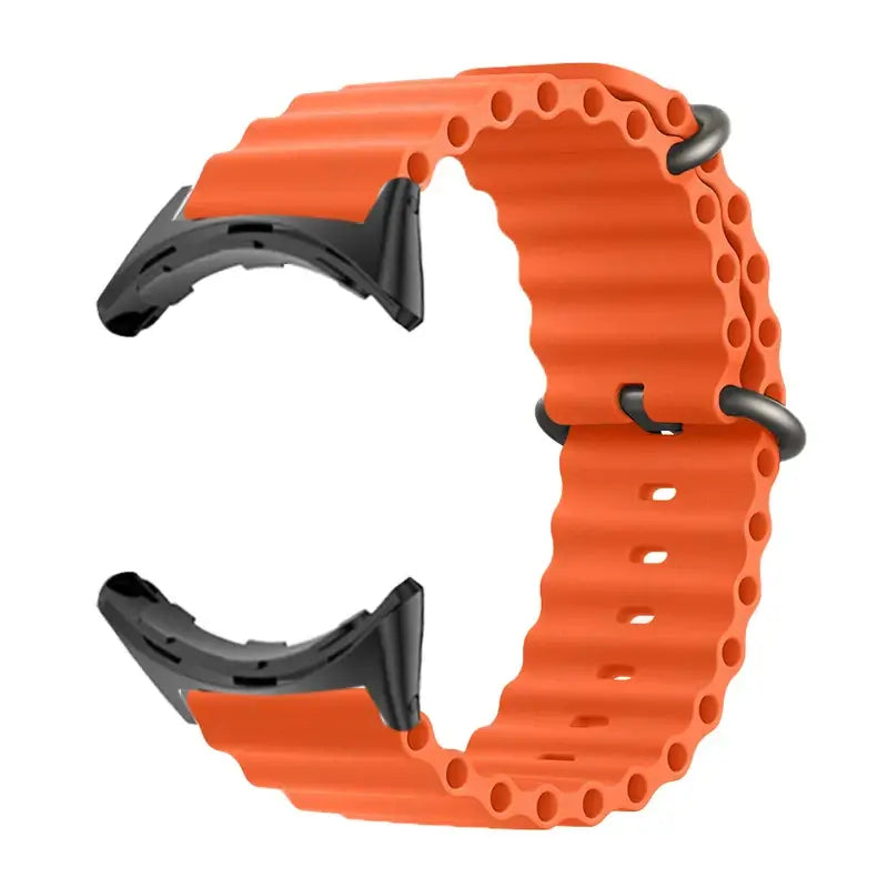 Ribbed Silicone Google Pixel Watch Band with Buckle in Orange