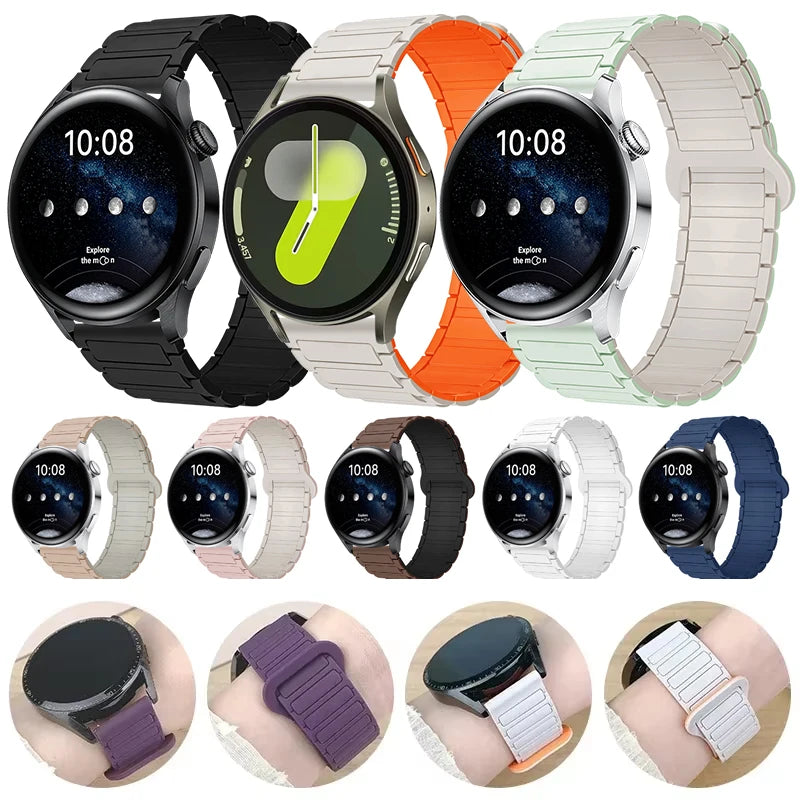 OnePlus Smartwatch Sport Magnetic Silicone Watch Band Strap in various colors for compatibility with OnePlus watches.