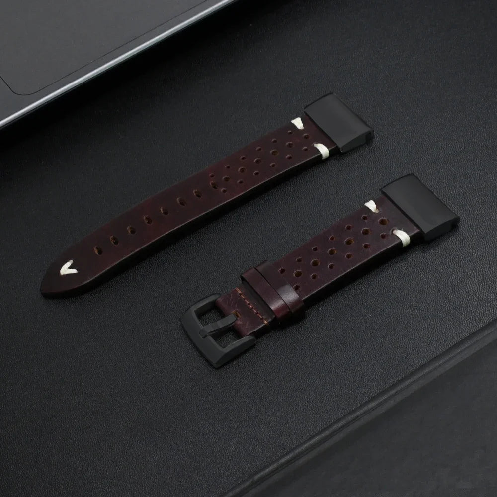 Garmin QuickFit Perforated Leather Band in Burgundy / Black