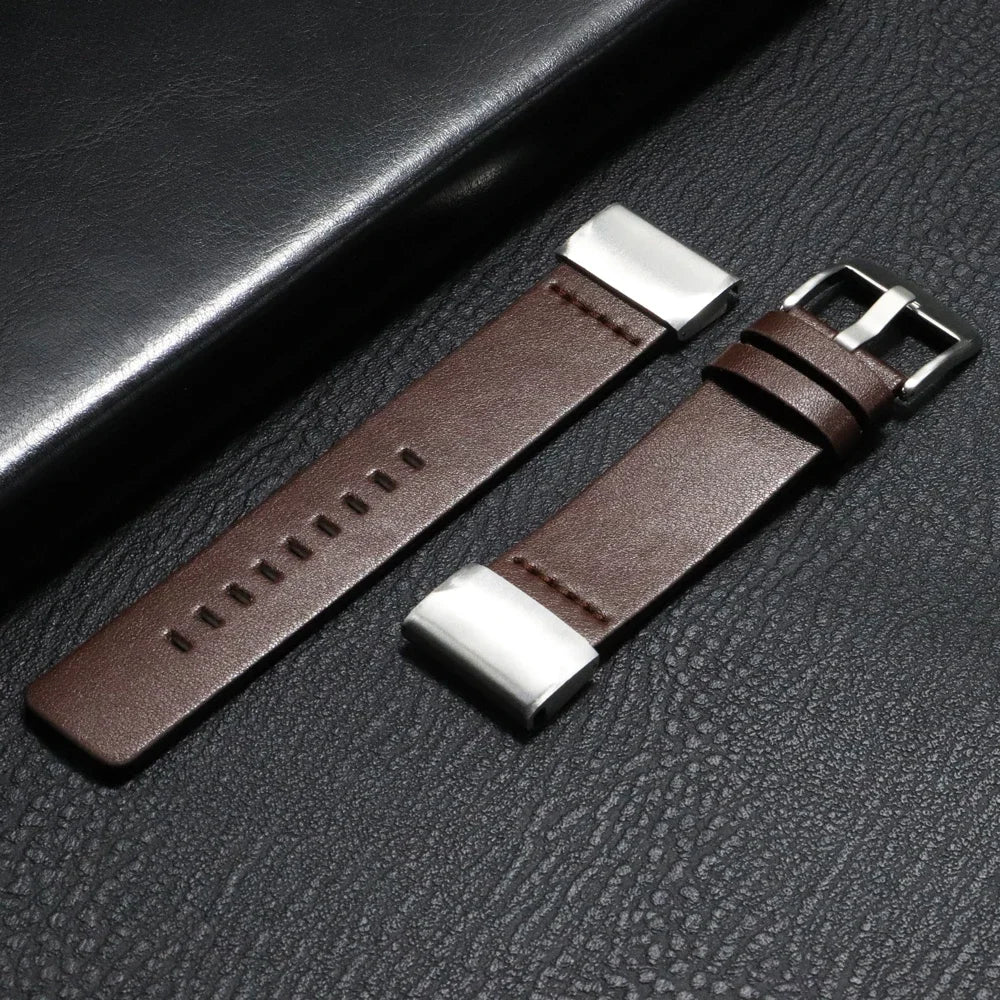 Garmin QuickFit Minimal Leather Band in Dark Brown / Silver