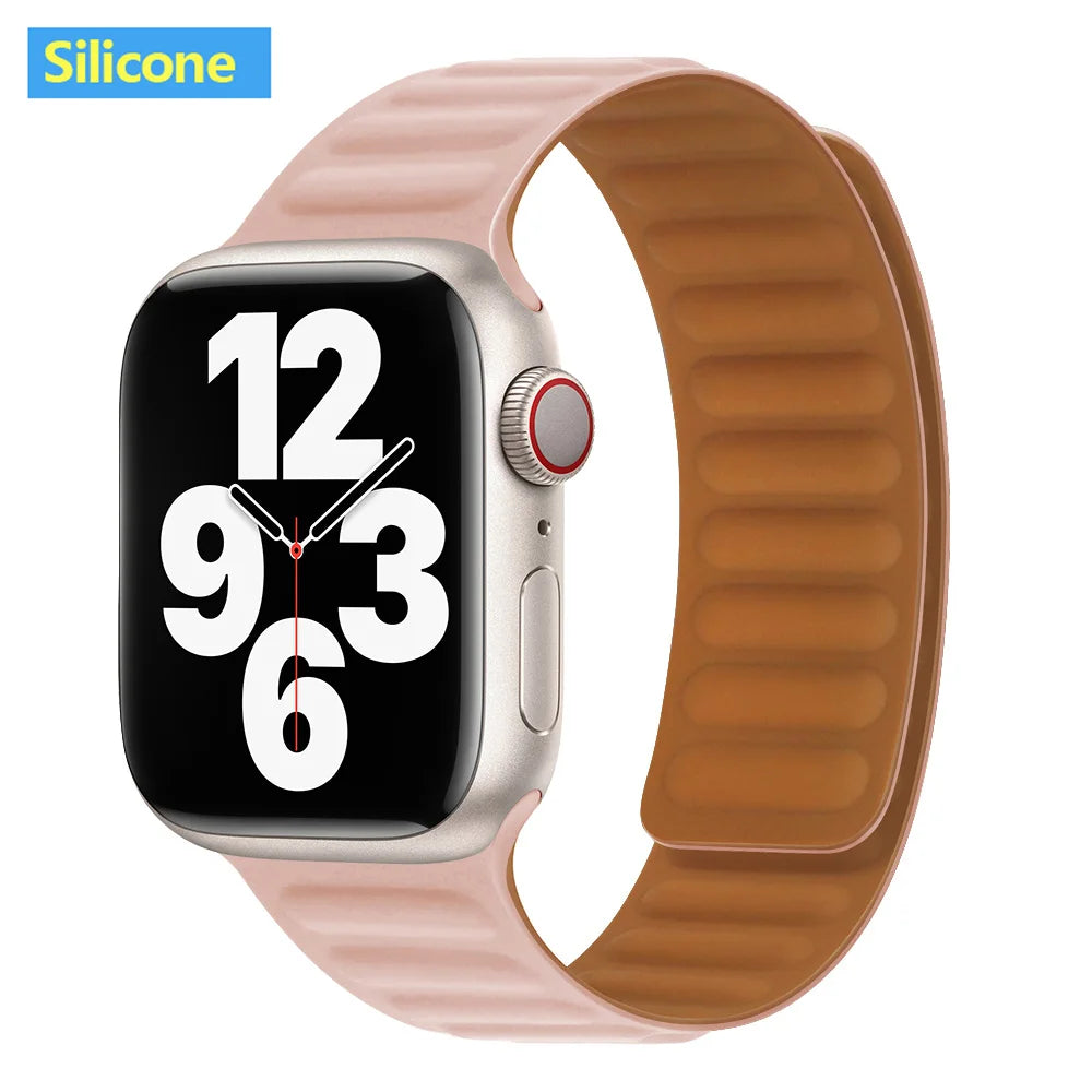 Magnetic Apple Watch Link Band - Leather & Silicone in Silicone / Soft Pink
