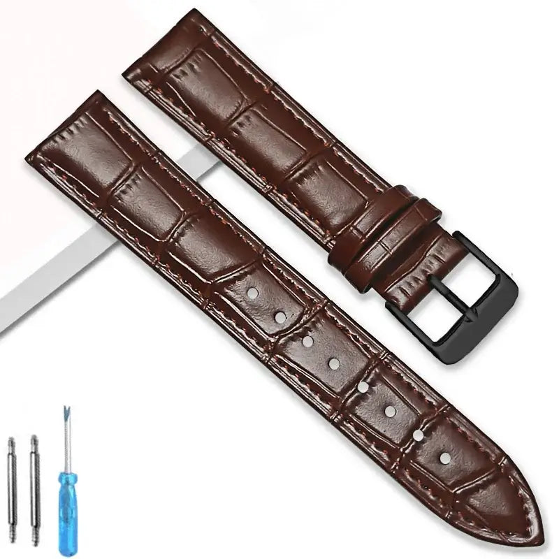TicWatch Crocodile-Embossed Leather Buckle Band - Dark Brown / Black Buckle