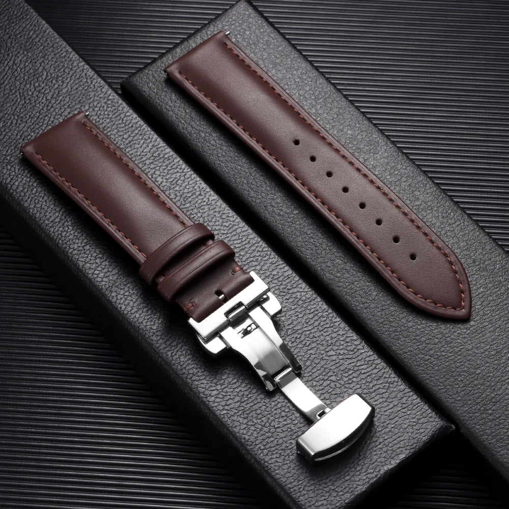 Garmin Leather Butterfly Clasp Band in Dark Brown