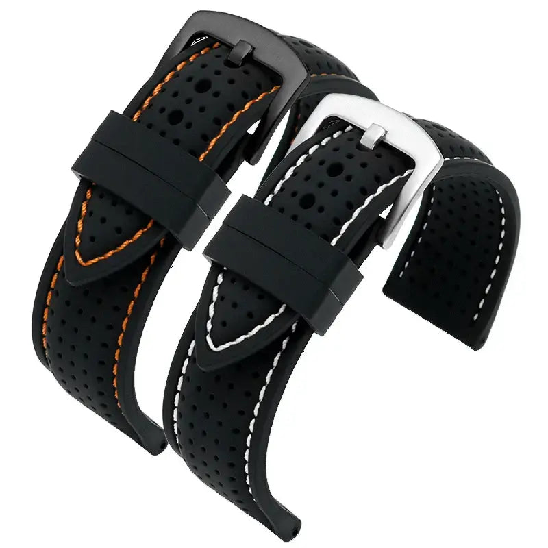 Orange and white stitching with buckle detail — BandsCo Straps