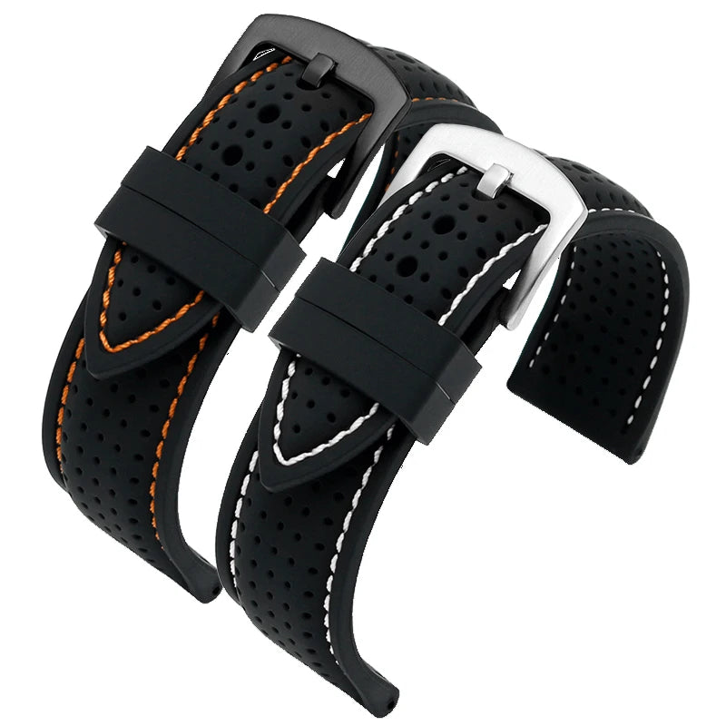 Polar Perforated Silicone Band with Contrast Stitching — Orange and white stitching options