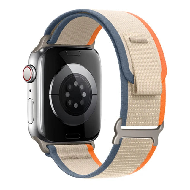 Two-Tone Nylon Apple Watch Trail Loop with Pull Tab in Beige / Orange