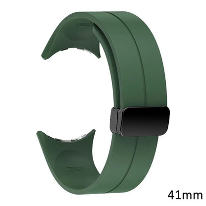 Green - Pixel Watch 1-2-3-4-5 (41mm) Google Pixel Watch 5, 4 and 3 Silicone Band, Magnetic Folding Buckle