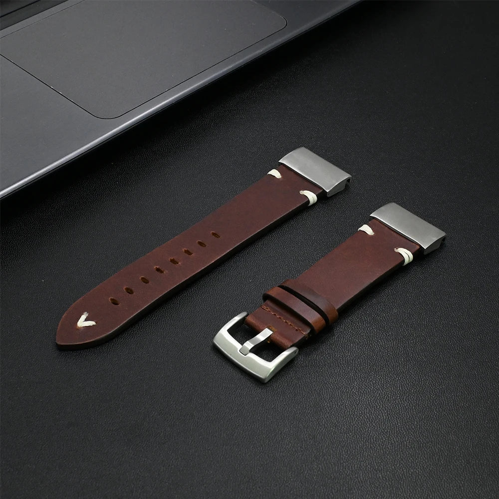 Garmin QuickFit Leather Band with Stitch Accents in Burgundy / Silver