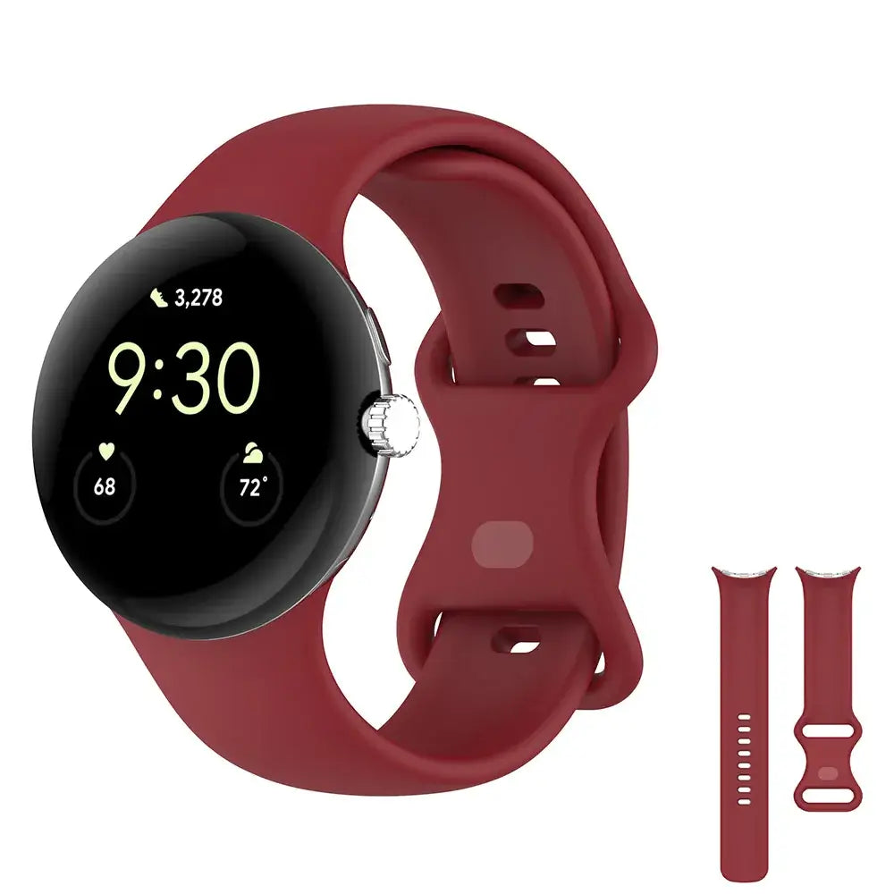 Smooth Silicone Google Pixel Watch Band in Burgundy