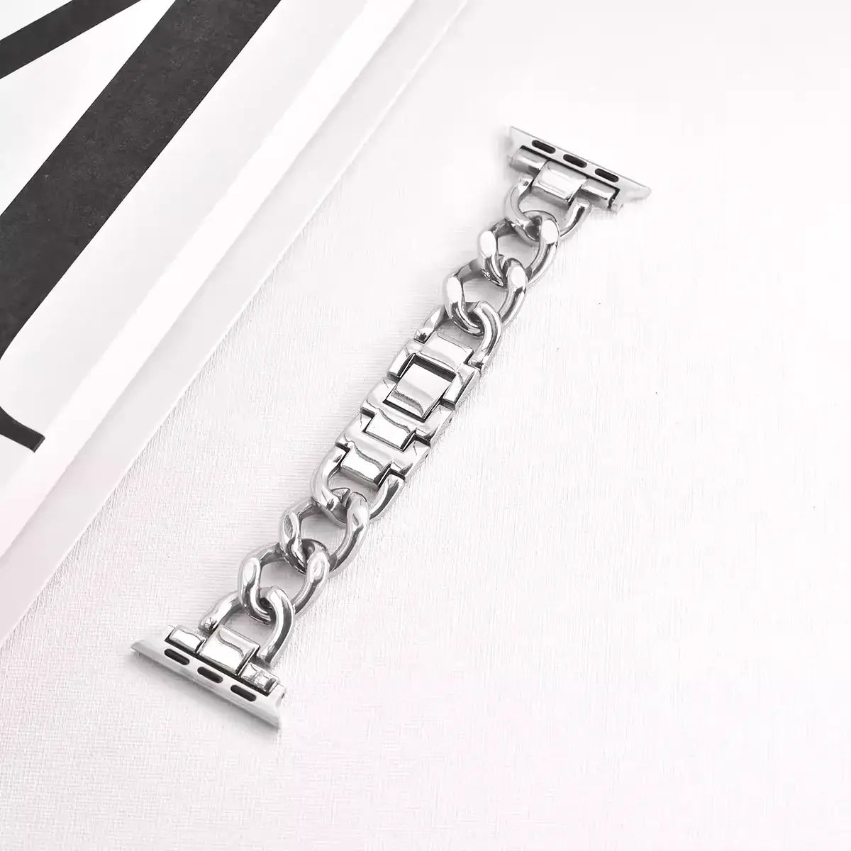 Silver mixed-link stainless steel Apple Watch chain band