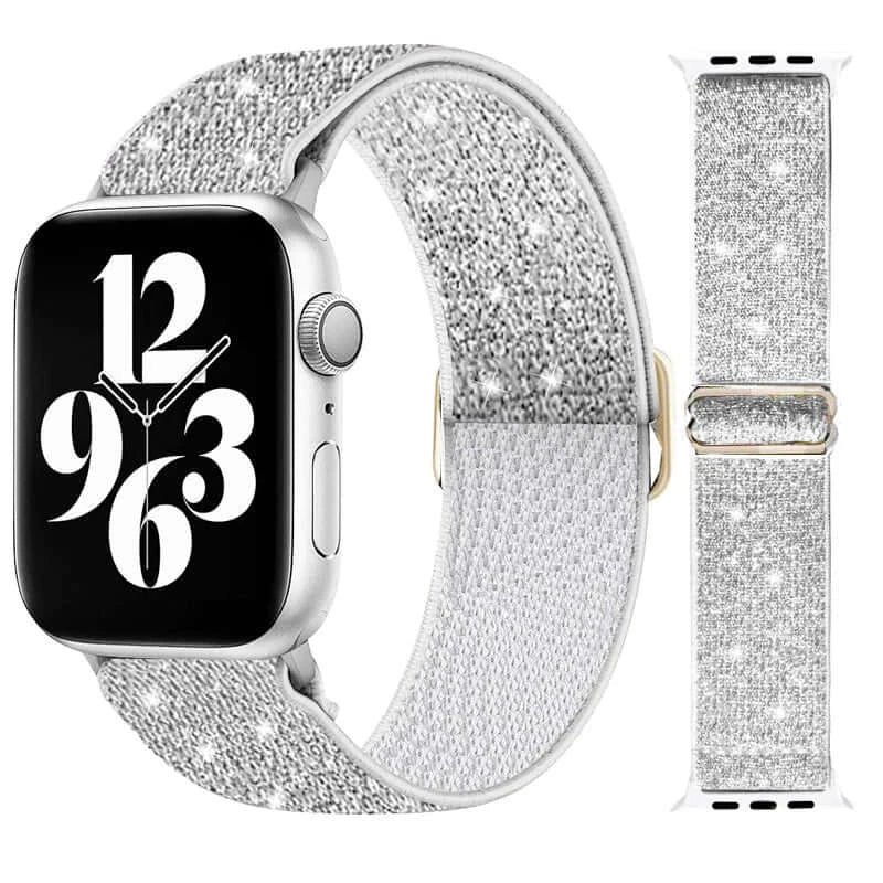 Silver Shimmer adjustable stretch nylon Apple Watch band